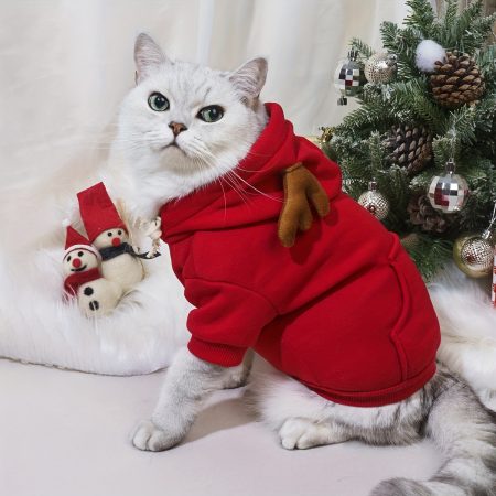 1pc Cute Christmas Deer Design Pet Sweatshirt, Dog And Cat Warm Hoodie, Dog Sweater With Pocket In The Back, Pet Autumn And Winter Clothes For Festival Party Daily Wear for stocking stuffers