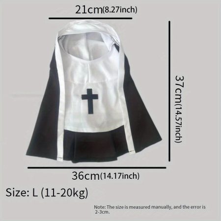 Cat Nun Costume with Cute Cross Print - Halloween Cosplay Outfit for Small Cats, Machine-Washable Summer & Fall Pet Party Attire, Easy Pullover Design, Comfortable Pet Wear
