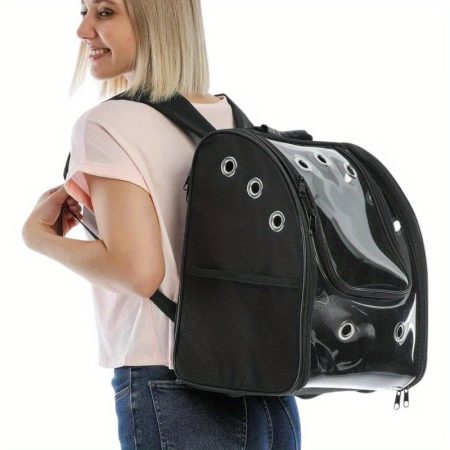 Clear Transparent Large Capacity Foldable Cat Backpack Carrier - Breathable 11-Hole Pet Travel Carrier for Cats, Dogs, 22 lbs, Hiking & Outdoor Adventures, Durable Black Design with Adjustable Straps, Pet Carrier Backpack, Secure Zipper Closure