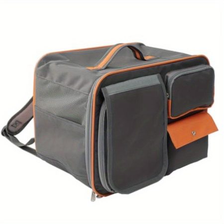 Orange Breathable Mesh Cat Carrier for Small Dogs & Puppies - Ventilated 3-Pocket Travel Hiking Backpack with Fleece Mats, Ergonomic Handle & Shoulder Straps, Puppy Washable Bag, Pet Carrier, Secure Zip Closure