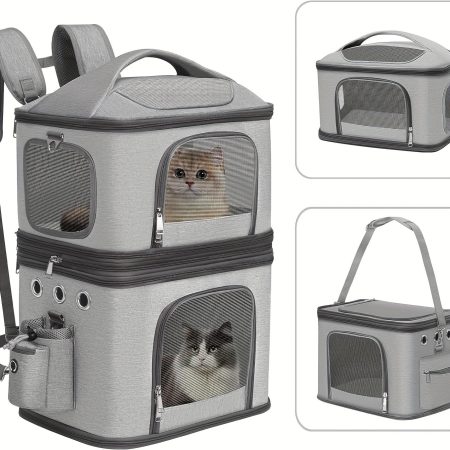 Detachable Double Pet Carrier Backpack for Cats and Small Dogs, Cat Travel Carrier for 2 Cats, for Traveling/Hiking/Camping, Grey