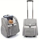 Pet Rolling Carrier & Backpack with Wheels - Convertible Travel Carrier, Front Viewing Window, Side Pockets, Sturdy Handle - for Airplane, Vet, Walks - Lightweight & Spacious Interior - Ideal for Cats, Small to Medium Dogs, Puppies - Grey, Reinforced Stit